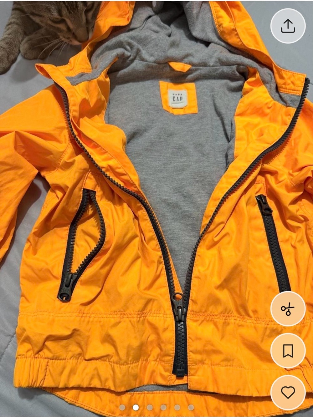 GAP Bright Orange Hooded Kids Raincoat with Gray Lining